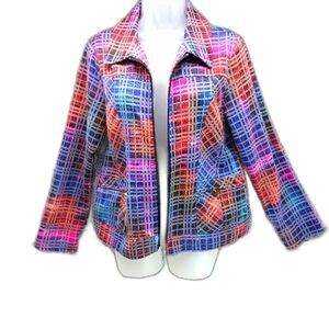 Erin London Womans Medium  Zip up Shacket. Multicolor. Cuff Sleeve. 2 Pockets...